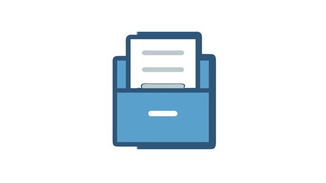 Blue filing cabinet icon with document illustration design