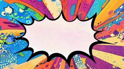 Vibrant colorful pop art background with a white cloud speech bubble. Fun retro comic book style motion graphic for announcements. - Powered by Adobe
