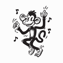 Monkey Dancing to Music Rhythm Vector Cartoon Illustration Design