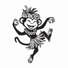 Tropical Cute Monkey Dancing Aloha Vector Illustration on white background