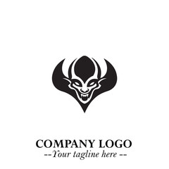 Head of Vampire Logo Symbol in Black on the White Background with Gothic Horror Vector Design