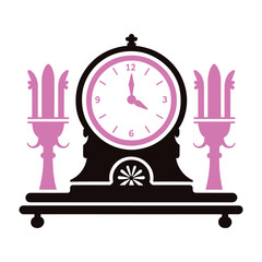 Stylized pink and dark brown vintage mantel clock illustration vector