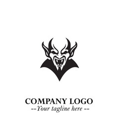 Head of Vampire Logo Symbol in Black on the White Background with Gothic Horror Vector Design
