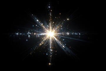 Fototapeta premium Golden glow with dazzling sparkles in cosmic depth, showcasing radiant lights and stars against a dark background, enhancing mystery and brilliance for enchanting visual experiences