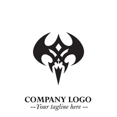 Head of Vampire Logo Symbol in Black on the White Background with Gothic Horror Vector Design