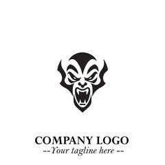 Head of Vampire Logo Symbol in Black on the White Background with Gothic Horror Vector Design