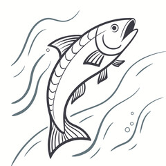 Stylized fish leaping through water waves