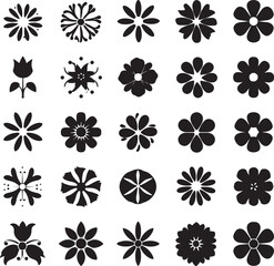 Black and White Flower Silhouette Set,
Floral Vector Icons Collection,
Decorative Blossom Pattern Design