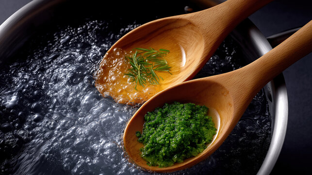 Cooking herbs and spices in boiling water for flavor enhancement