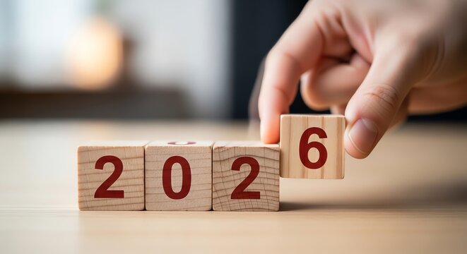 Hand changing year blocks to 2026