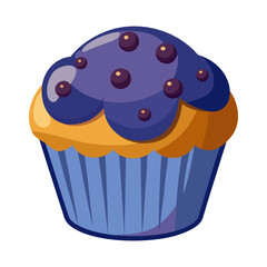 Birthday dessert illustration of sweet blueberry muffin with crumb top