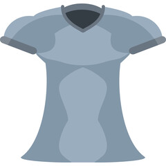 Silver medieval armor tunic with v-neck collar and rounded shoulder pads detailed with subtle shading for depth and a bell shaped skirt on transparent background