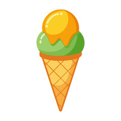 Vector illustration set of delicious mango ice cream scoop in waffle cone
