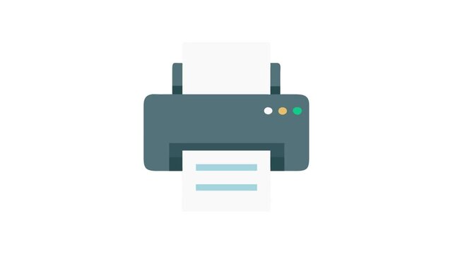 Blue flat style printer with blank paper outputs documents