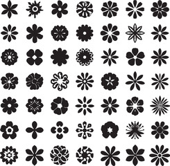 Black and White Flower Silhouette Set,
Floral Vector Icons Collection,
Decorative Blossom Pattern Design