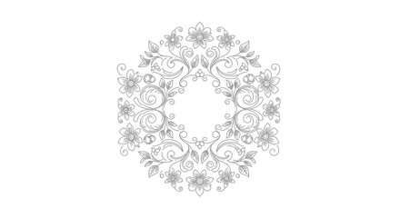 Elegant floral circle design with swirling vines and blooms in a vintage botanical style