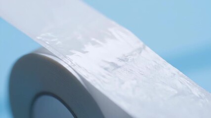 Roll of transparent adhesive tape against a blue background - Powered by Adobe