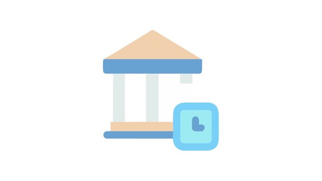 Bank building icon with clock timer flat design