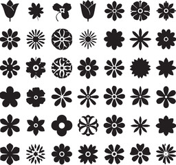 Black and White Flower Silhouette Set,
Floral Vector Icons Collection,
Decorative Blossom Pattern Design