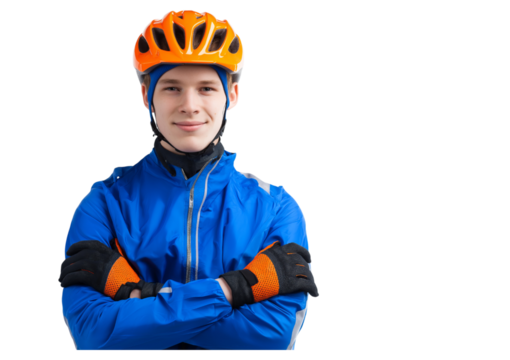 Young man in cycling gear isolated on a transparent background
