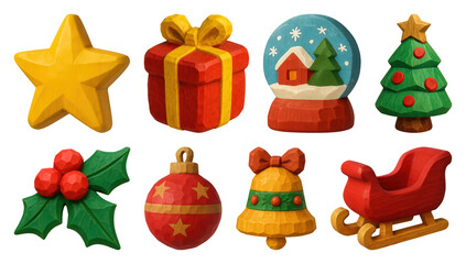 PNG Festive wooden Christmas decorations collection, transparent background