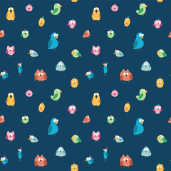 Cute birds seamless pattern. Cute Cartoon birds background. Vector Illustration.