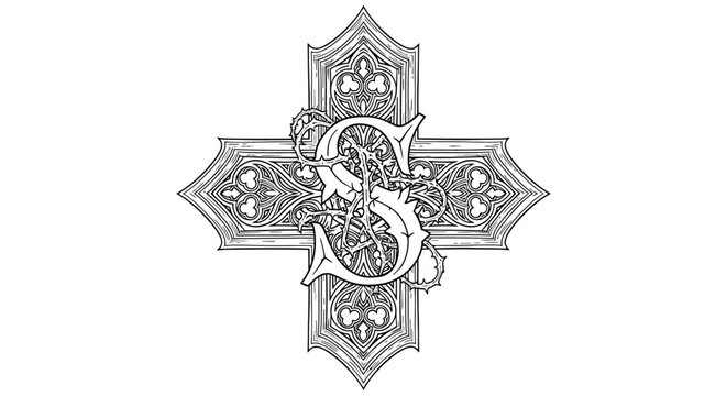 Ornate Gothic cross intertwined with styled 'S' letters for logos and brand identity projects
