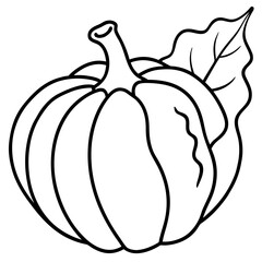 Simple outline drawing of a pumpkin with a leaf