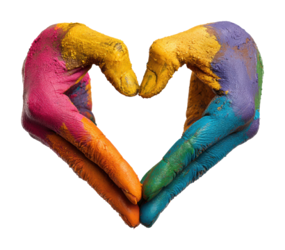 Creative hands forming colorful heart artistic bright isolated on transparent background
