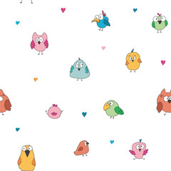 Fototapeta premium Cute birds seamless pattern. Cute Cartoon birds background. Vector Illustration.