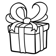 Simple line art drawing of a wrapped gift box with a bow