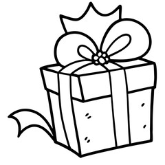 Hand drawn black and white gift box with ribbon and bow