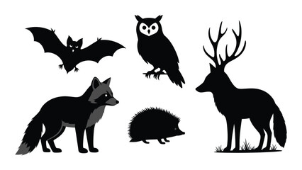 Wild animal silhouettes collection isolated on white background, Vector