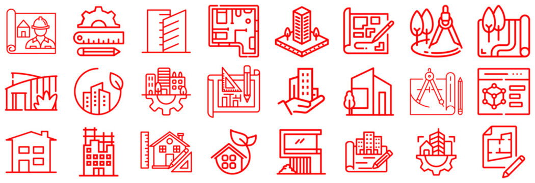 Architectural Design and Construction Icons Set
