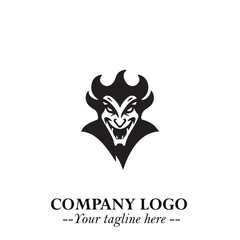 Head of Vampire Logo Symbol in Black on the White Background with Gothic Horror Vector Design