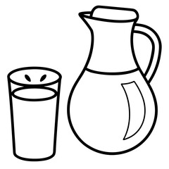 Simple line art illustration of a pitcher and a glass