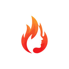 Fiery femme silhouette logo design with vibrant gradient and captivating aesthetic expression