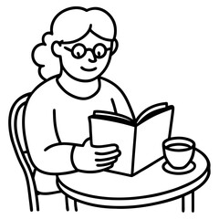 Person reading a book with a cup of coffee at a table