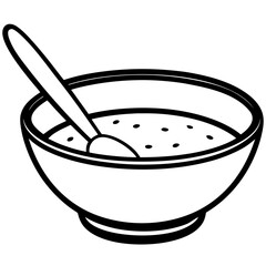 Simple line art bowl of soup with spoon