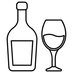 Simple line art of a wine bottle and glass
