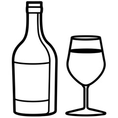 Simple outline of a wine bottle and glass