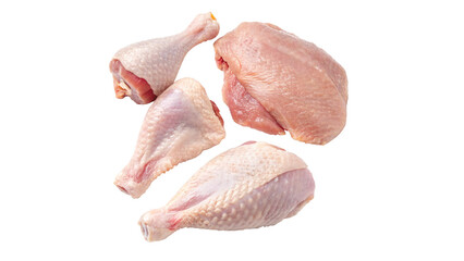 Fresh chicken parts ready for cooking in a kitchen setting for meal preparation a transparent background