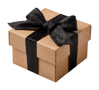 Gift box wrapped with black ribbon product isolated on transparent background