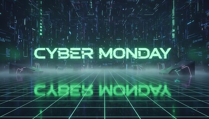 Cyber Monday Announcement Futuristic Design with Neon Green Glowing Effects for Sales and Promotions