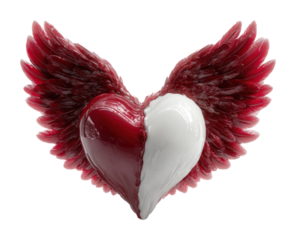 Artistic heart with wings symbol of love abstract isolated on transparent background