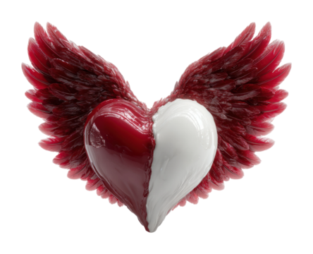 Artistic heart with wings symbol of love abstract isolated on transparent background