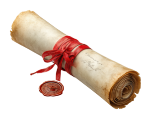 Historic scroll unrolled ancient document quiet room capture isolated on transparent background