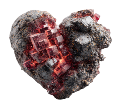 Crystal heart formation nature mineral collection beauty isolated on transparent background
