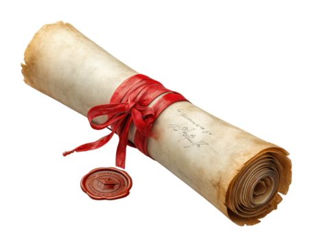 Historic scroll unrolled ancient document quiet room capture isolated on transparent background