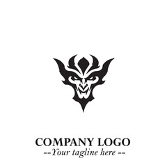 Head of Vampire Logo Symbol in Black on the White Background with Gothic Horror Vector Design